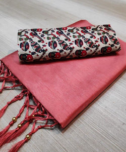 Pink Colours Beautiful Row Silk Plain Saree With Print Blouse