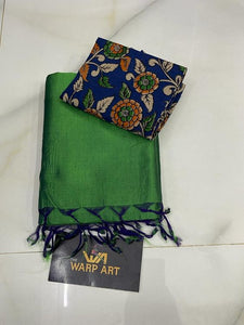 Green Colours Beautiful Row Silk Plain Saree With Print Blouse