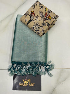 Teal Colours Beautiful Row Silk Plain Saree With Print Blouse